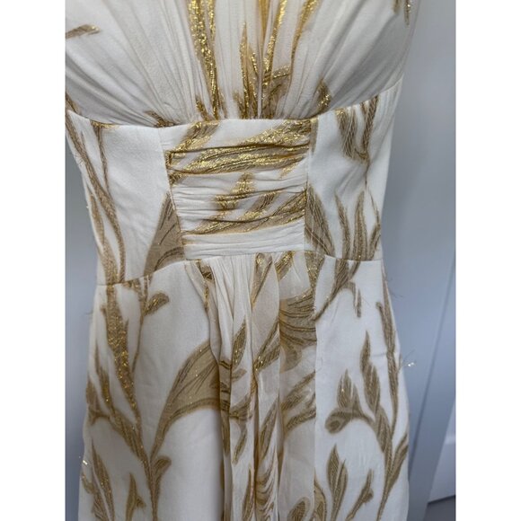 Aidan Mattox White & Gold Embroidered Silk Dress Size 4 - Picture 3 of 16